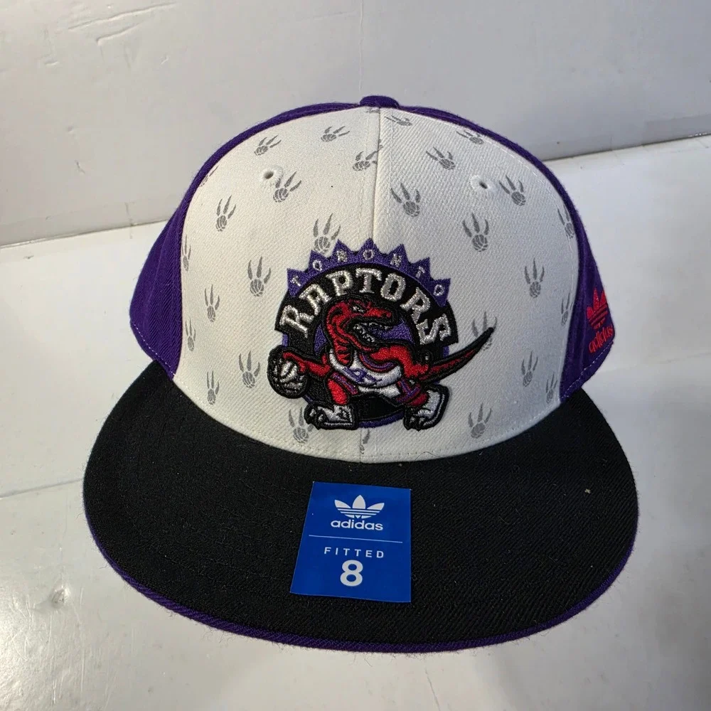 NWT Adidas Toronto Raptors NBA Fitted Hat Size 8 Purple White Black Wool Cap